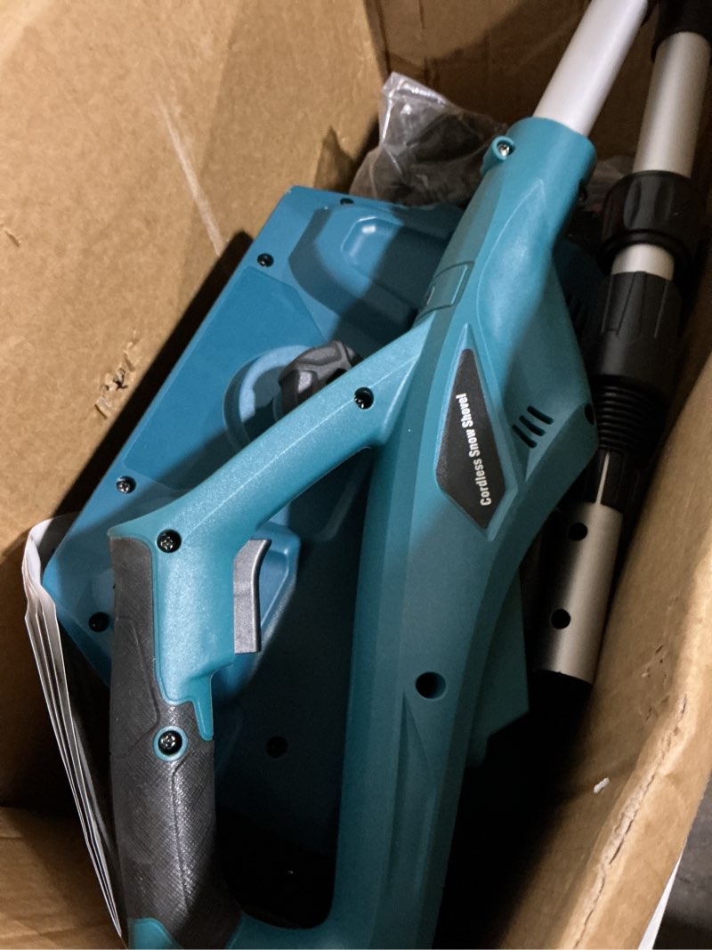 Condition photo showing As Is for brushless cordless snow shovel foldable with wheels