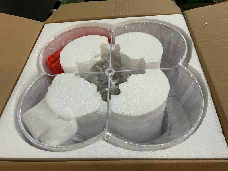 Condition photo showing Good Condition for semi flush mount ceiling lights, 5-light 18" ceiling light fixtures with double fabric drum shade in quatrefoil shape, brushed nickel ceiling light for nursery bedroom, ad-22007-5sf-sn nickel, fabric shade 18", double shade