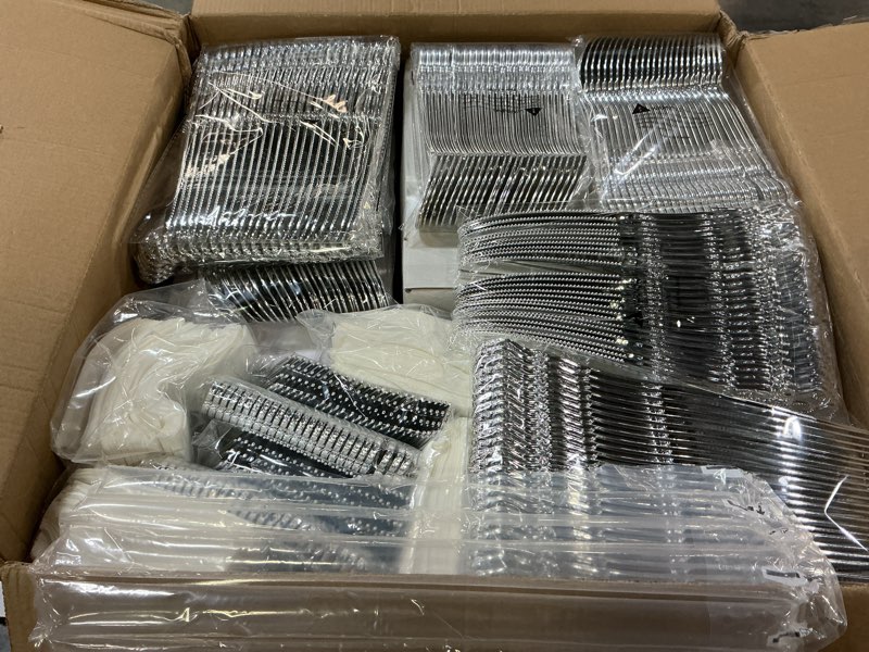 Condition photo showing New/Like New for youbet 700pcs silver plastic plates - white and silver disposable plates - silvery plastic dinnerware set - include 200 plates, 300 heavy duty silverware, 100 cups and 100 napkins for wedding & party
