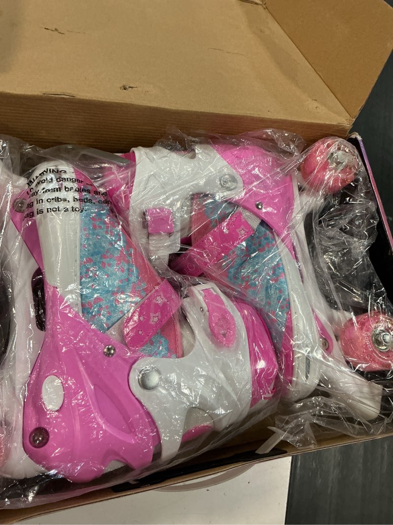 Condition photo showing Good Condition for gonex roller skates for girls kids boys women with all light up wheels?adjustable rollerskates for beginners toddler youth, gift for indoor outdoor b-pink large size 4-7 big kids