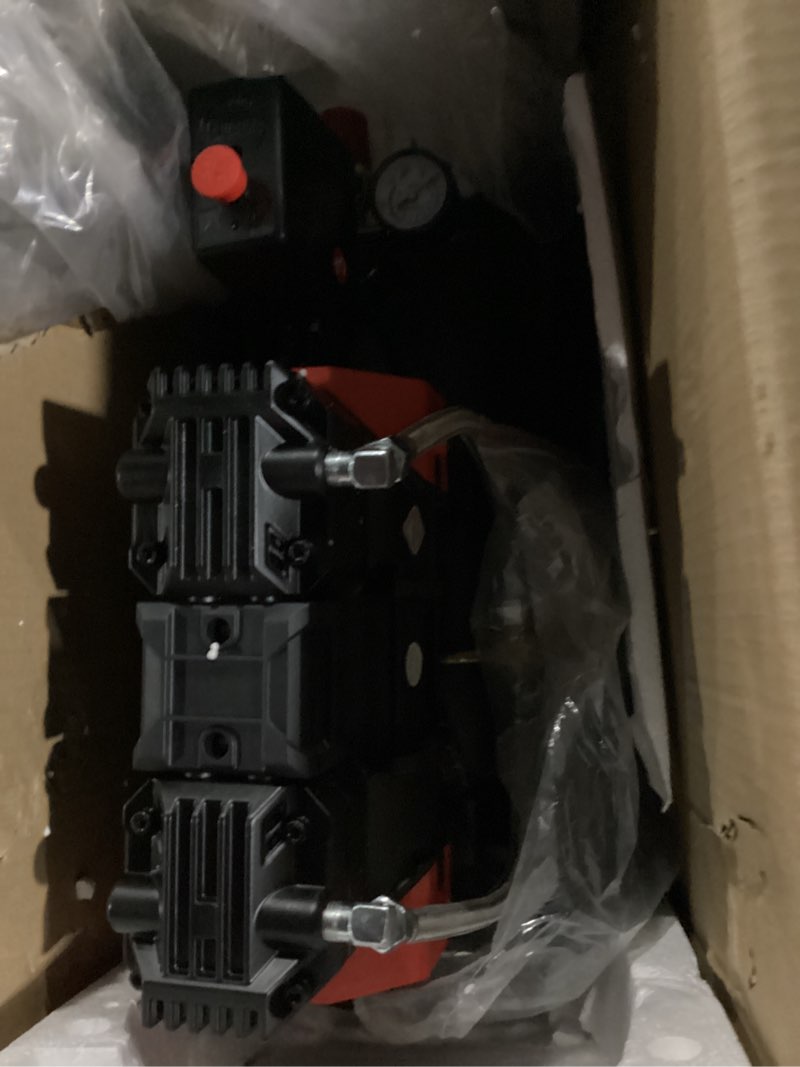 Condition photo showing As Is for 10 gallon ultra quiet air compressor, oil-free air compressor tank with two quick couplers, 1.65hp 3.5 cfm@115psi pressure 70db electric air compressor for woodwork nailing, garage, auto repair 10gallons-update