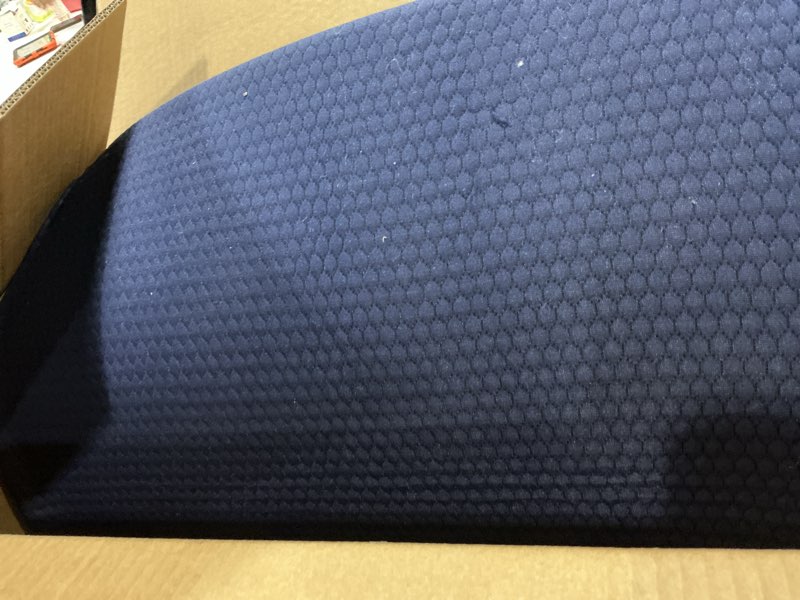 Condition photo showing As Is for bedluxe wedge pillow, 10 inch bed wedge pillow for headboard, pillow wedge for acid reflux relief, sleeping, after surgery, snoring, gerd, triangle pillow wedge - cooling memory foam top, navy 24*24*10 inch navy