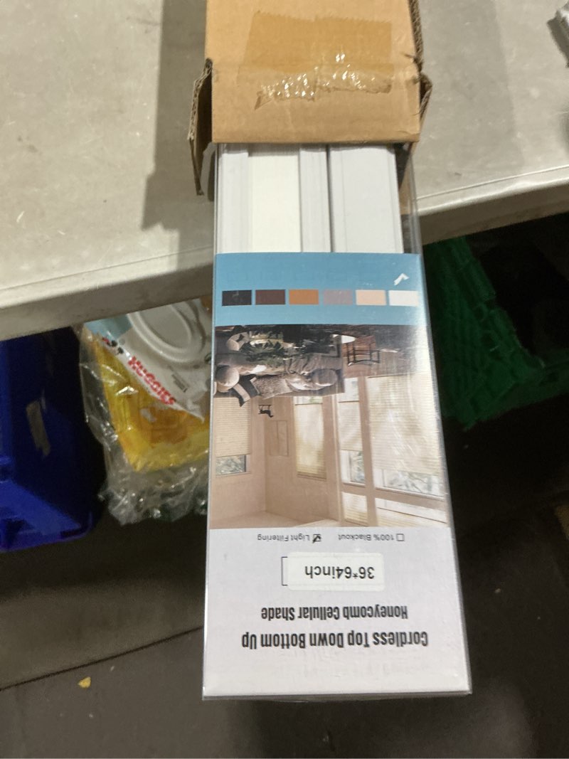 Condition photo showing Good Condition for lazblinds top down bottom up (tdbu) cordless cellular shades – blackout, thermal insulation, noise reduction, light blocking honeycomb blinds for windows 48\" w x 64\" h, white - blackout white - blackout 36\"w x 64\"h