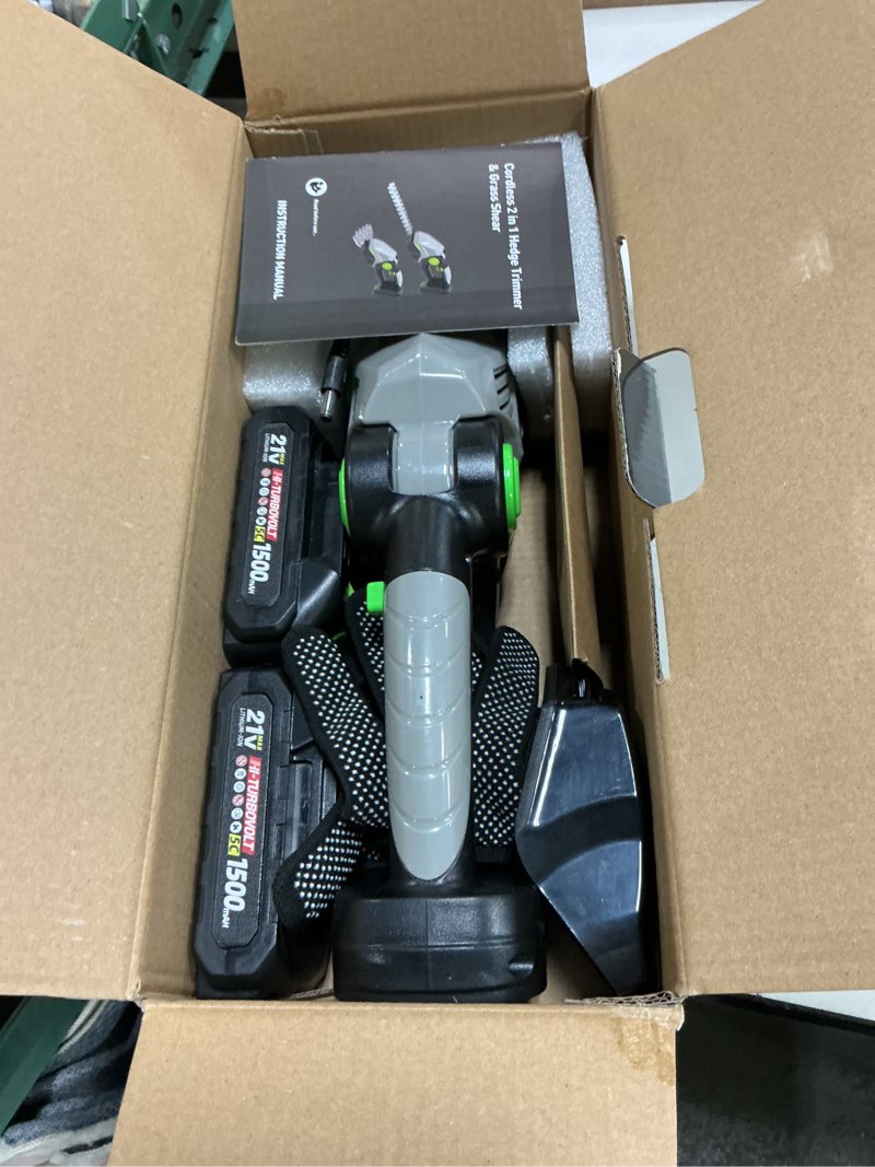 Condition photo showing New/Like New for cordless hedge trimmer -2 in 1 handheld hedge shrub trimmer&grass cutter, lightweight & quiet electric garden tool with 1.5ah battery, low vibration for effortless trimming
