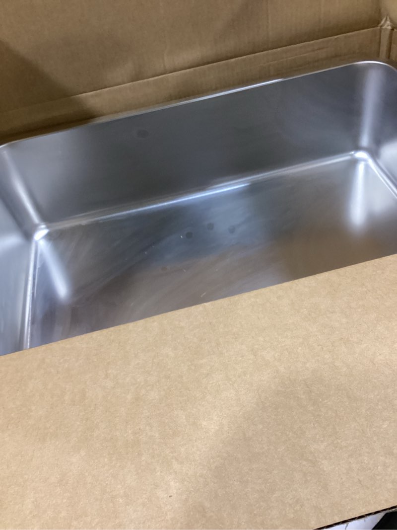 Condition photo showing As Is for Stainless Steel Cat Litter Box - Large Metal High-Sided Litter Pan for Cats, Rabbits, and Pets, Non-Stick, Odor-Free, Easy to Clean, Splash-Proof, Sturdy and Durable Indoor Cat Toilet Supplies 23.6" L x 15.8" W x 6" H
