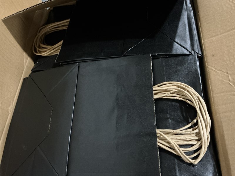 Condition photo showing Good Condition for xpcare 200pack paper bags 8x4.5x10 inch, plain medium paper bags with handles bulk, kraft paper gift bag, retail, party, shopping, favor bag(black)