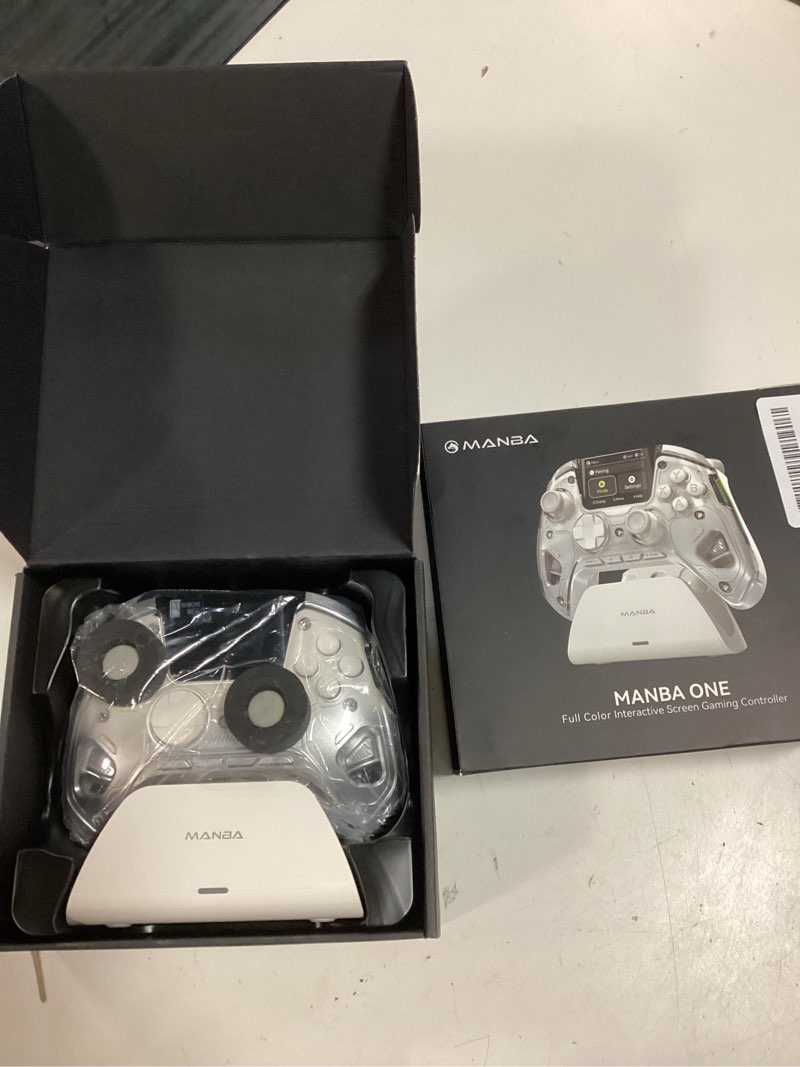 Condition photo showing New/Like New for manbaone interactive screen wireless gaming controller for pc/switch/switch 2/ios/android,hall effect stick & trigger,rgb lighting,remappable buttons,1800mah with charging dock (black)