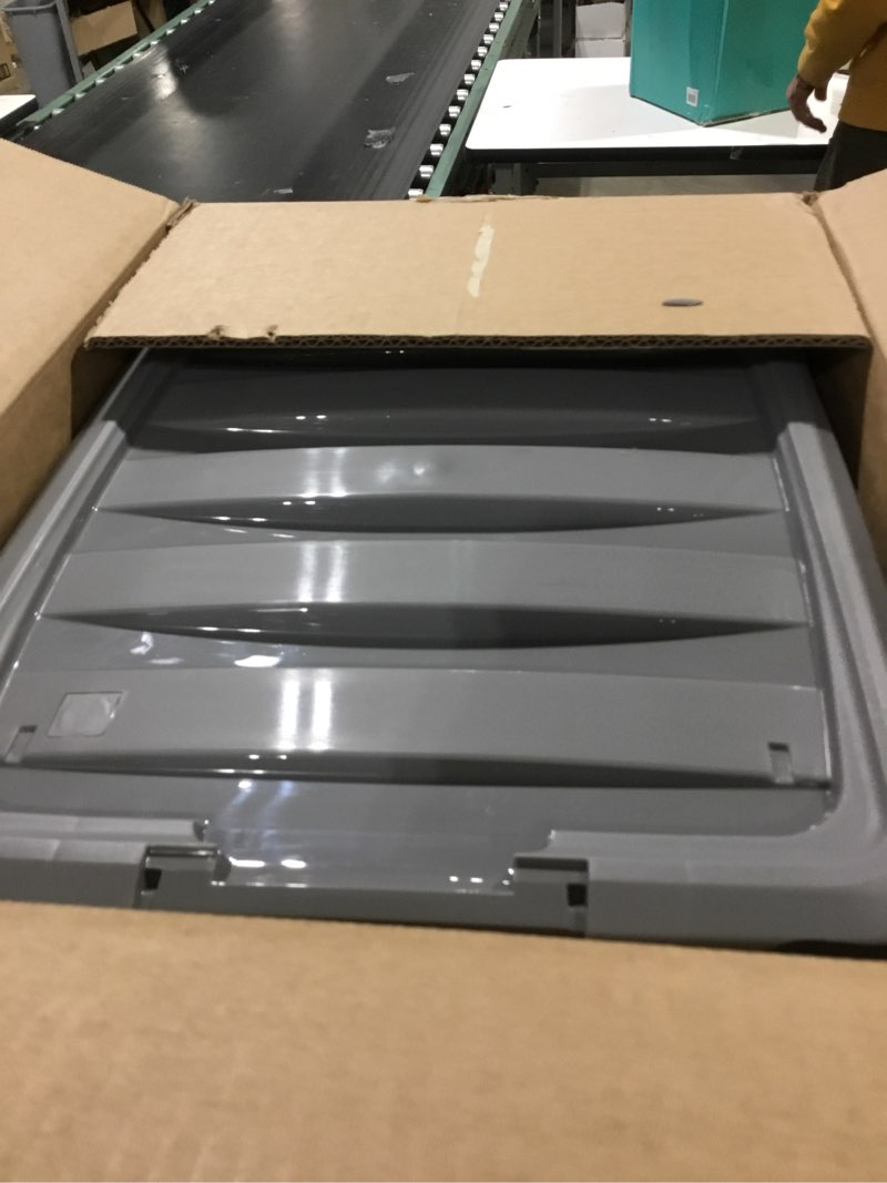 Condition photo showing As Is for Amazon Basics Plastic Storage Containers with Secure Latching Lids, Stackable Organization Bins, 32 Quart, Set of 6, Clear/Grey 32 Qt. - 6 Pack