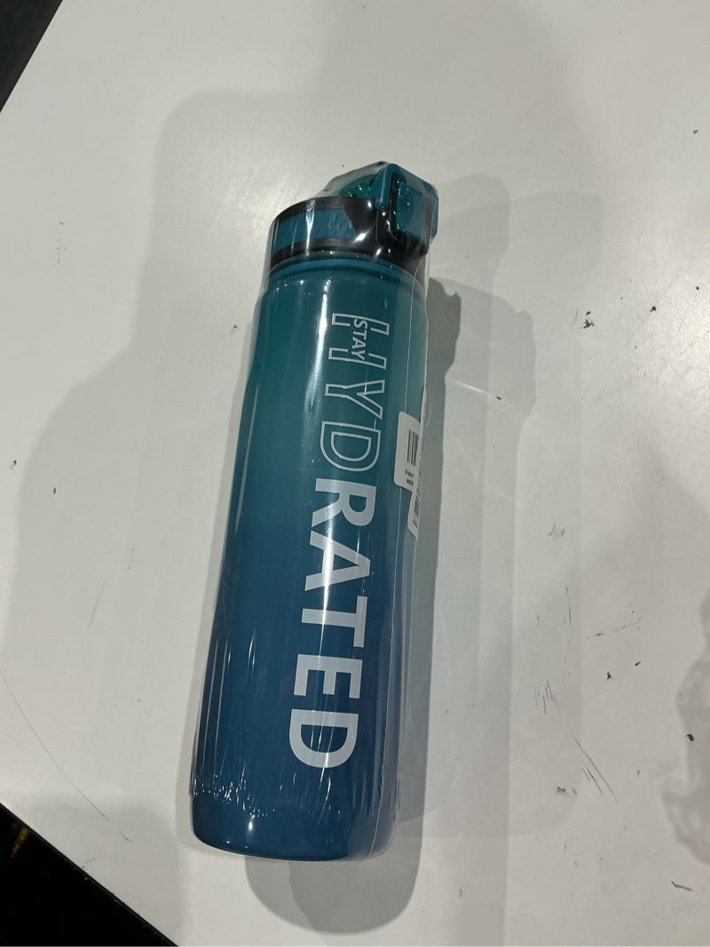 Condition photo showing Good Condition for qlur water bottle with straw, 32oz motivational water bottles with time marker to drink, tritan bpa free, 1l sports water bottle with carry strap leakproof for women gym fitness outdoor (1 pack) blue sea 32 ounces