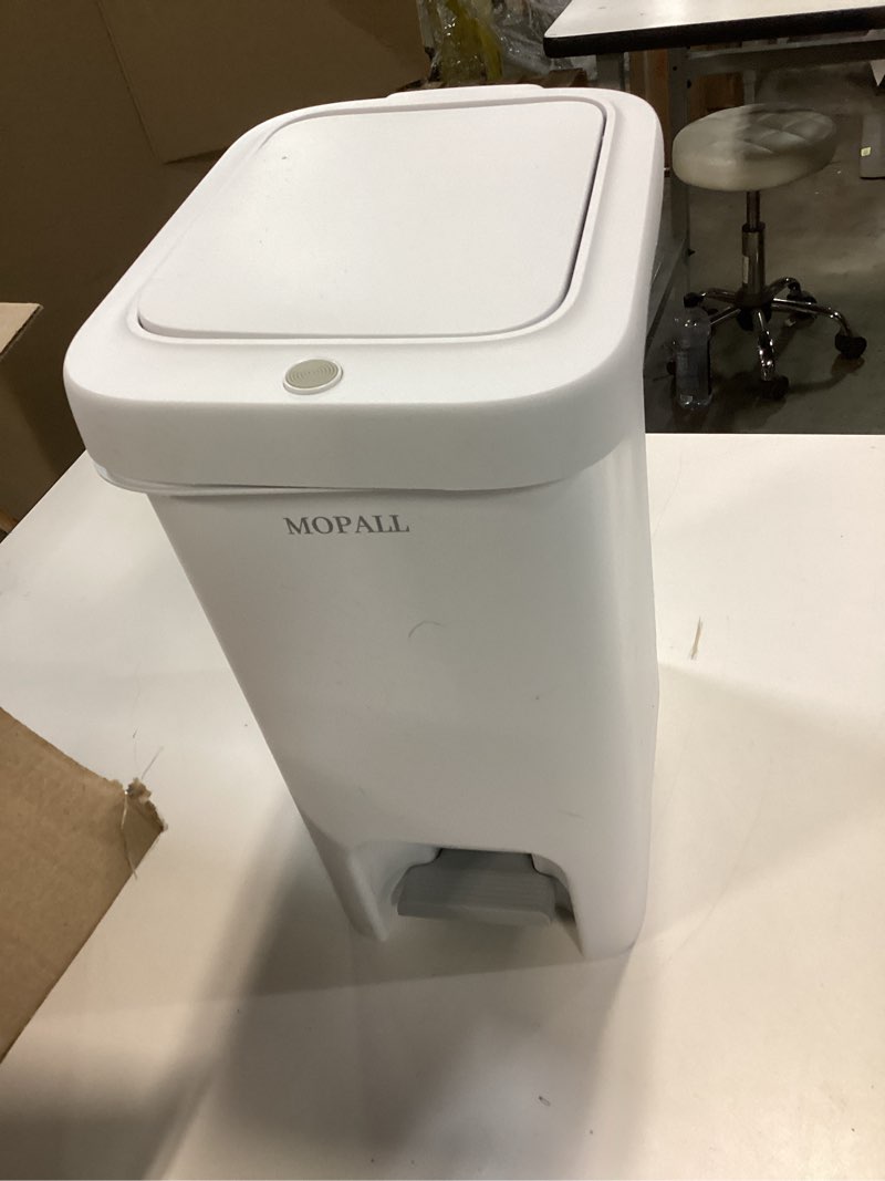 Condition photo showing As Is for MOPALL 2.7 Gallon Small Bathroom Trash Can with Lid Soft Close, Garbage Can with Press Top Lid & Foot Pedal, Step Trashcan Slim Trash Bin Waste Basket for Toilet, Office, Bedroom, Kitchen, Living Room