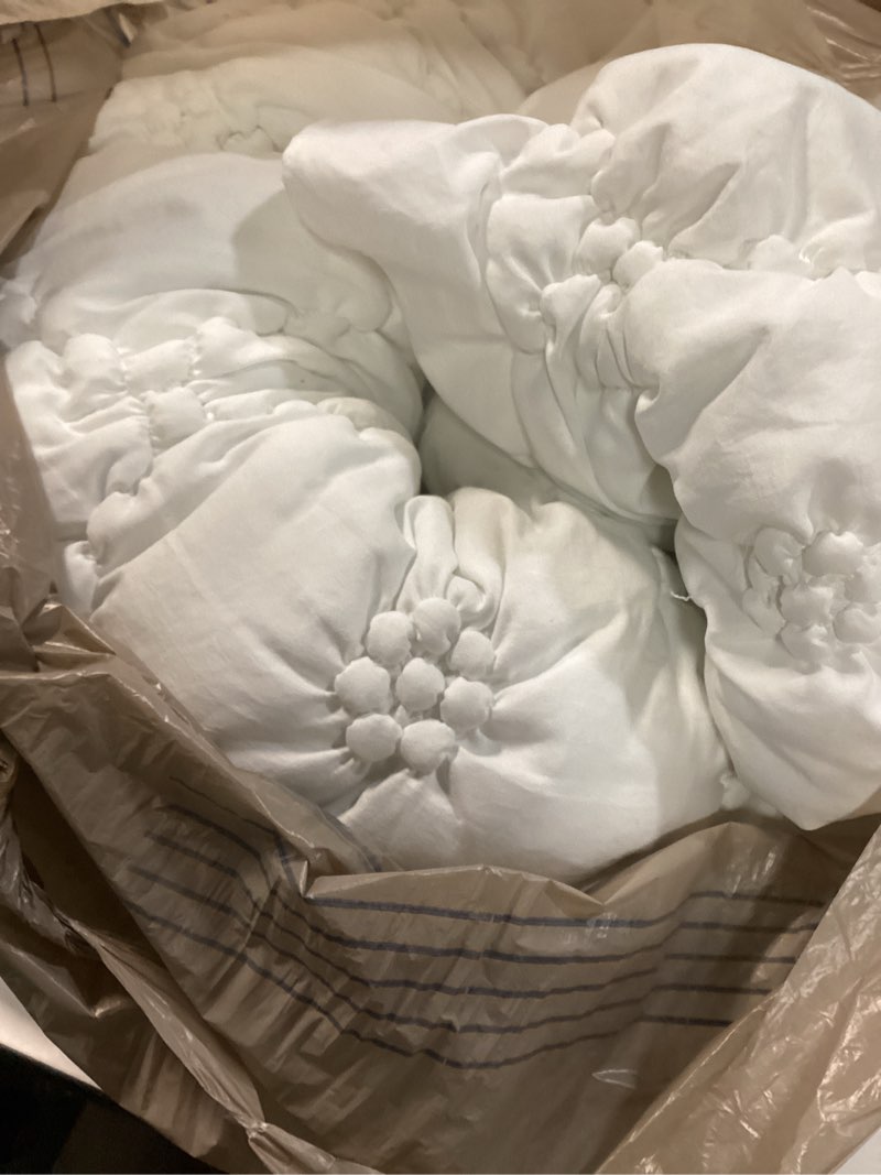 Condition photo showing As Is for bedazzled twin size comforter sets, white bedding comforter set, 2 pieces pinch pleat bedding sets with comforter and pillowcases soft farmhouse shabby chic comforter for all season white twin(68"*88")