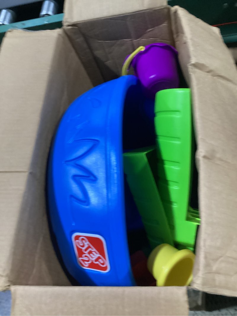Condition photo showing Good Condition for step2 rain showers splash pond water table, kids water and sand activity sensory playset, summer outdoor toys, 13 piece water toy accessories, for toddlers 1.5+ years old, blue & green