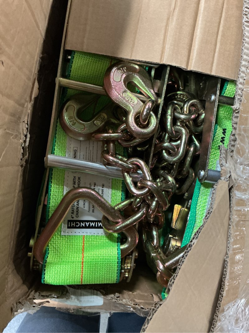 Condition photo showing Good Condition for 4inch 40ft ratchet straps with chain extension ends,4 pack,heavy duty tie down straps with grade 70 chain hook, flatbed equipment for trucks and trailers cargo control 4 inch 40 feet chain extension - 4 pack