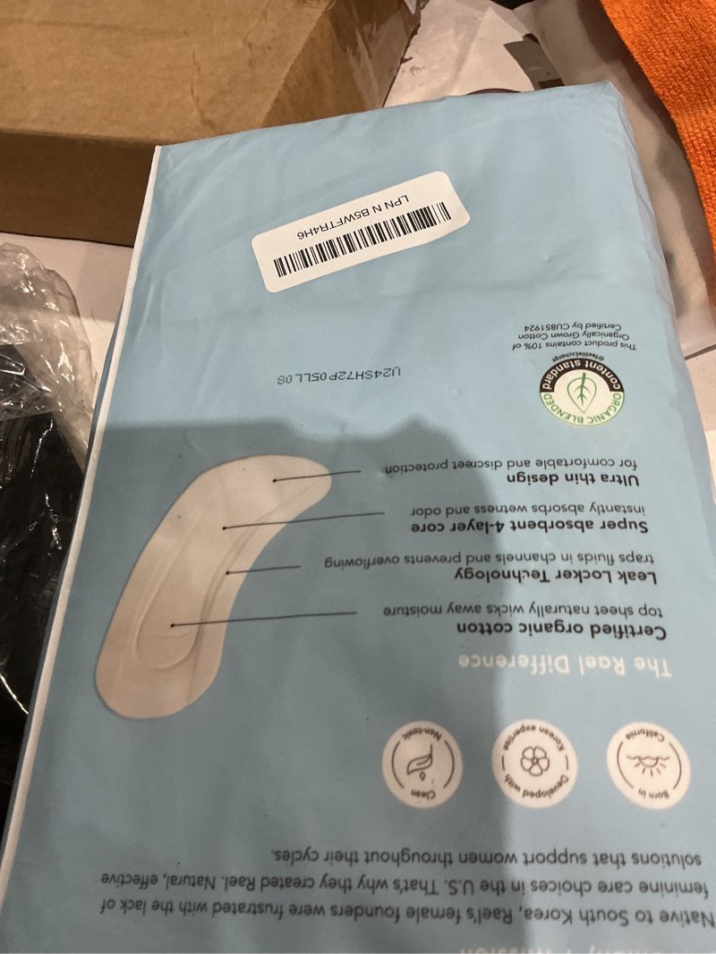 Condition photo showing Good Condition for rael incontinence liners for women, organic cotton cover, postpartum essential, moderate absorbency, bladder control, 4-layer core with leak guard technology (long, 72 count) long 72 count (pack of 1)
