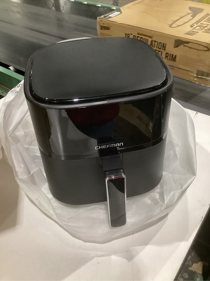 Condition photo showing Good Condition for (not tested)chefman air fryer – 6 qt compact airfryer for quick & easy meals in minutes, features hi-fry technology for extra crisp, touchscreen controls with 4 presets, nonstick & dishwasher safe basket - black black 6 quart