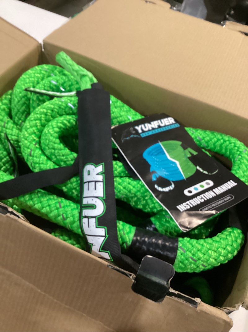 Condition photo showing Good Condition for Heavy-Duty Kinetic Recovery Rope Kit – 86,000lbs, 1.5in x 30ft – Includes 2 Ultra-Strong UHMWPE Soft Shackles – 35%+ Elasticity for Off-Road Recovery, Towing & Emergency Use (Reflective) green 1.5"x 30FT (GREEN) +2 Soft Shackles