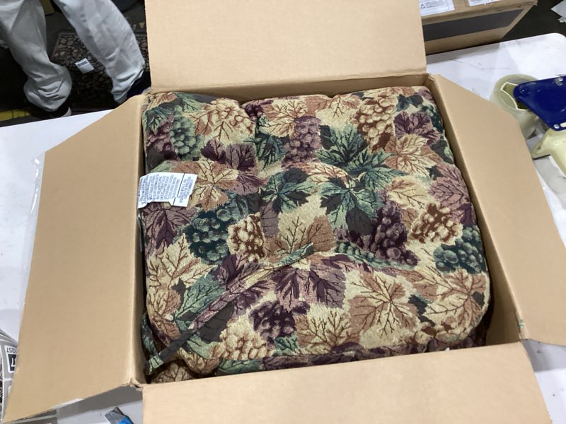 Condition photo showing As Is for Klear Vu Omega Non-Slip Rocking Chair Cushion Set, Assembled in USA, Thick Padding & Tufted Design, Includes Seat Pad & Back Pillow with Ties, 17x17 Inches, 2-Piece Set, Cabernet