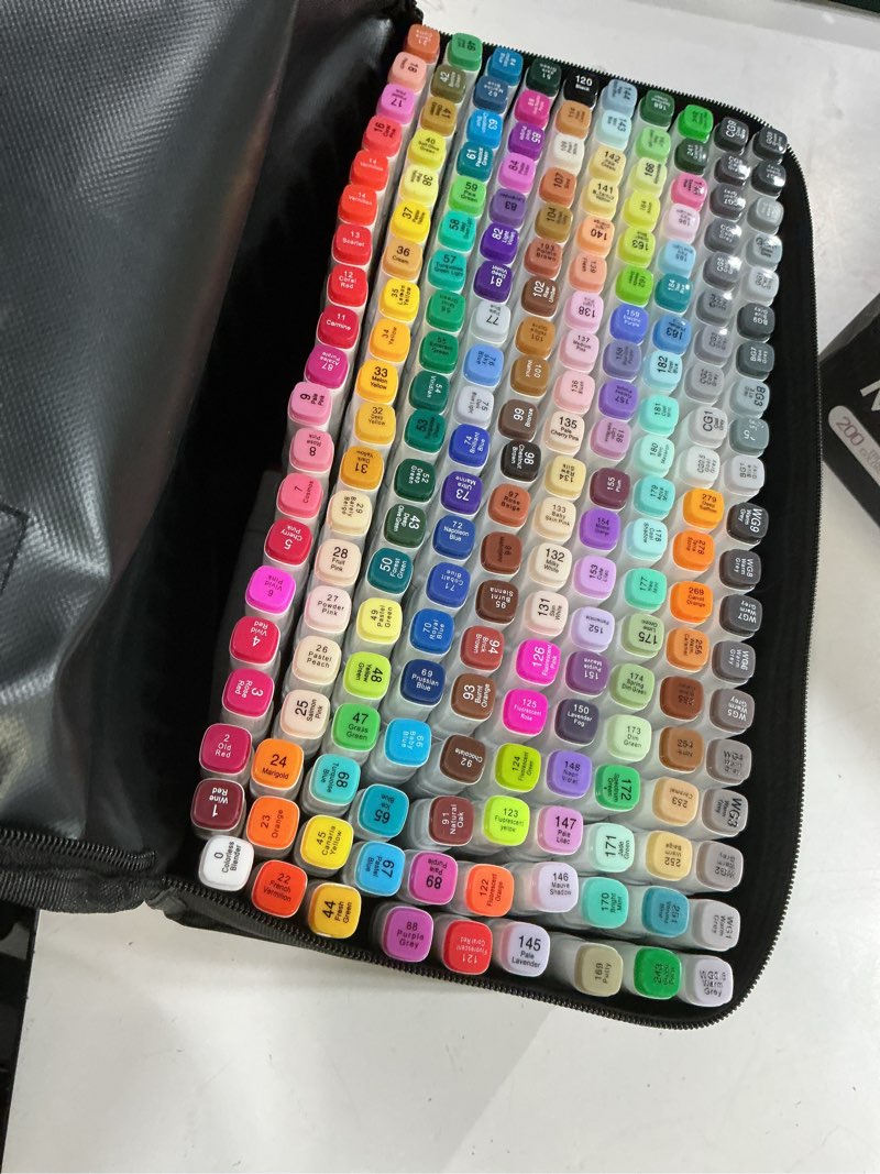 Condition photo showing Good Condition for 200 colors alcohol markers, alcohol markers set for adults, artists in coloring, sketching & drawing (fine & broad)