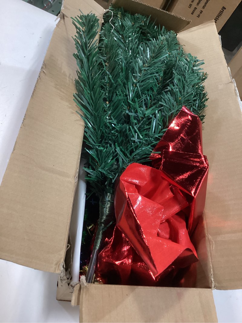 Condition photo showing Good Condition for 24 Inch Tabletop Christmas Tree, Artificial Mini Xmas Pine Tree with LED String Lights and Ornaments,Christmas Decoration Tree Decor-Red Red Base