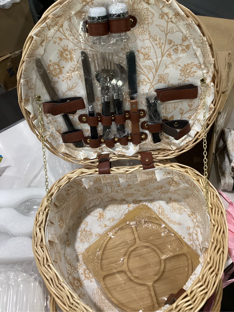 Condition photo showing Good Condition for Hap Tim Heart Wicker Picnic Basket for 2 Person Set with Blanket & Bamboo Plate & Cheese Board, Couples Gifts, Wedding Gifts, Engagement Gifts (Y2405)