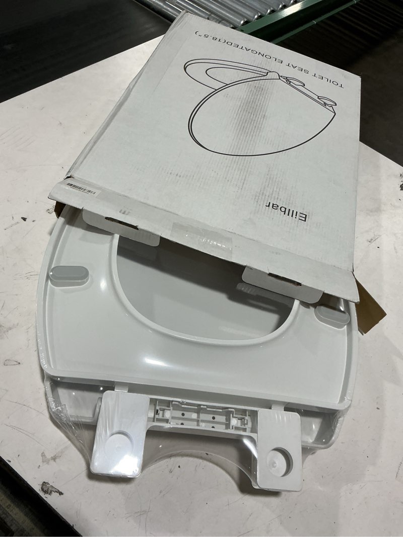 Condition photo showing New/Like New for elongated toilet seat, 18.5” soft/slow close oval (oblong) toilet seat for elongated toilets, no-slam quiet-close lid, easy-to-install & clean, durable never-loosen white plastic seat white elongated(oval)