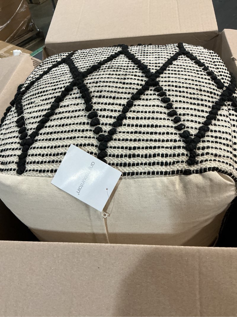 Condition photo showing New/Like New for Anji Mountain 100% Handmade & Handcrafted Comfortable Home Décor Pouf Ottoman Footrest for Living Room, Bedroom, Nursery, Kidsroom, Patio Furniture - (19" x 19" x 17"- Black,White) Black/White