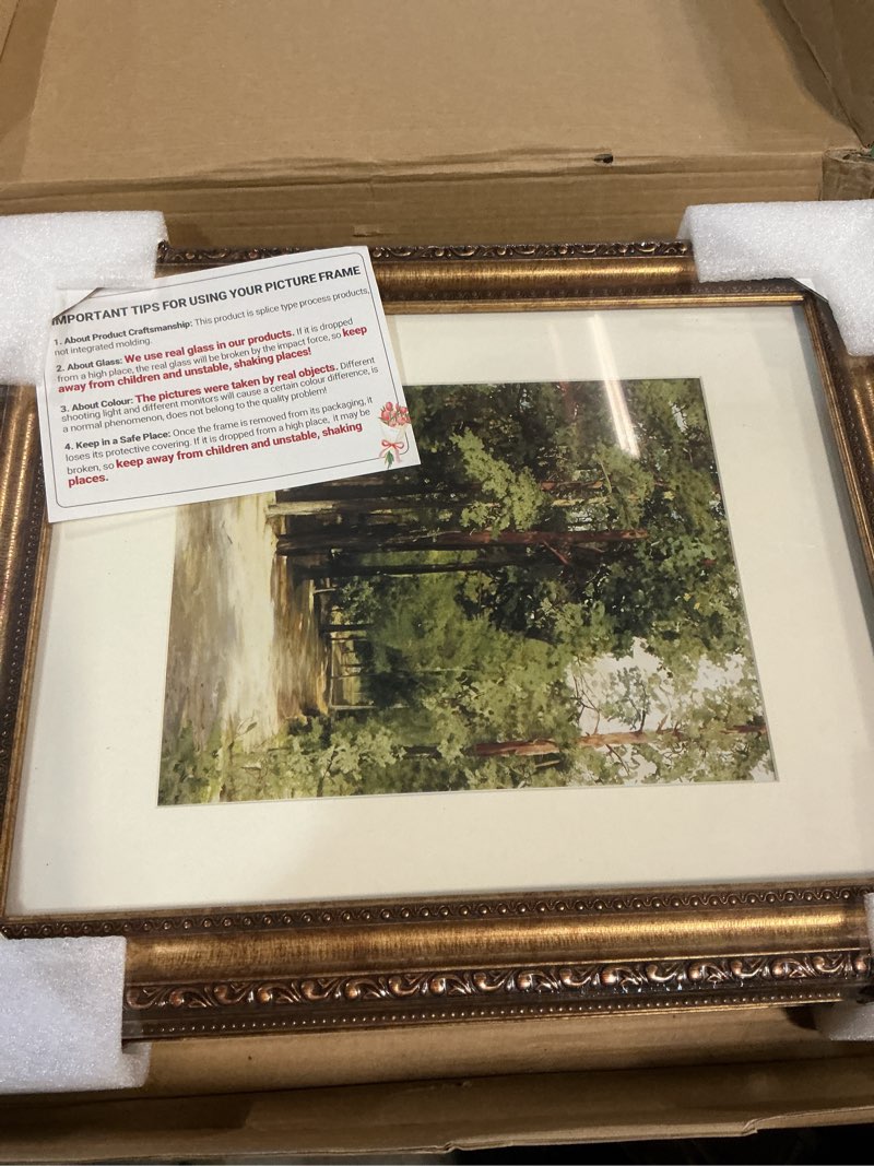 Condition photo showing New/Like New for splinterix 11x14 gold picture frame, 2 pack ornate vintage picture frames for wall or tabletop display, 11 x 14 photo frame gold with real glass, display poster 8x10 with mat or 11x14 without mat for antique déco antique bronze vintage picture frame 11x14
