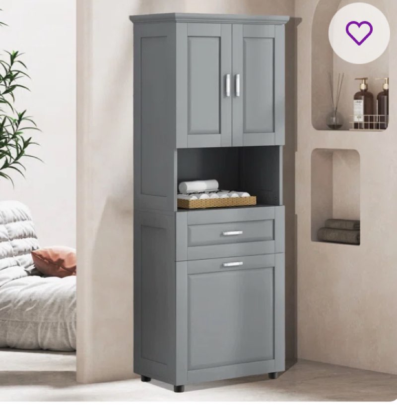 Tall Bathroom Cabinet With Laundry Basket And Upper Large Storage Space