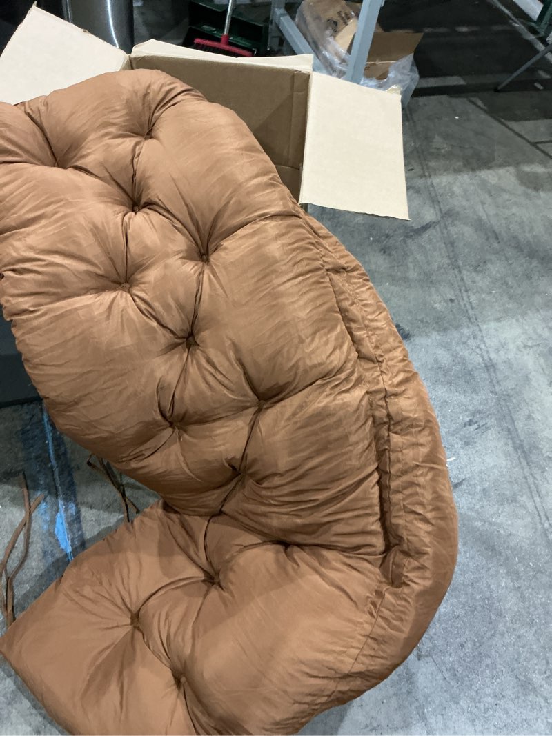 Condition photo showing As Is for waterproof porch swing cushion replacement, thick 4" 2–3 seat outdoor swing seat cushion with backrest & ties for patio, garden & porch(beige 40 * 60 in) beige 40 x 60 in