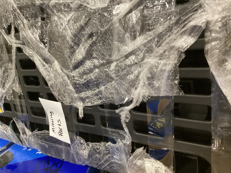 Condition photo showing As Is for (missing parts) project source plastic heavy duty 5-tier utility shelving unit (36-in w x 18-in d x 72-in h), black, (150-lb capacity per shelf)