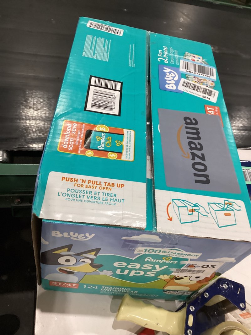 Condition photo showing New/Like New for Pampers Training Pants - Easy Ups Boys & Girls Bluey - Size 3T-4T, 124 Count, Children's Potty Underwear (Packaging May Vary) 3T-4T 124
