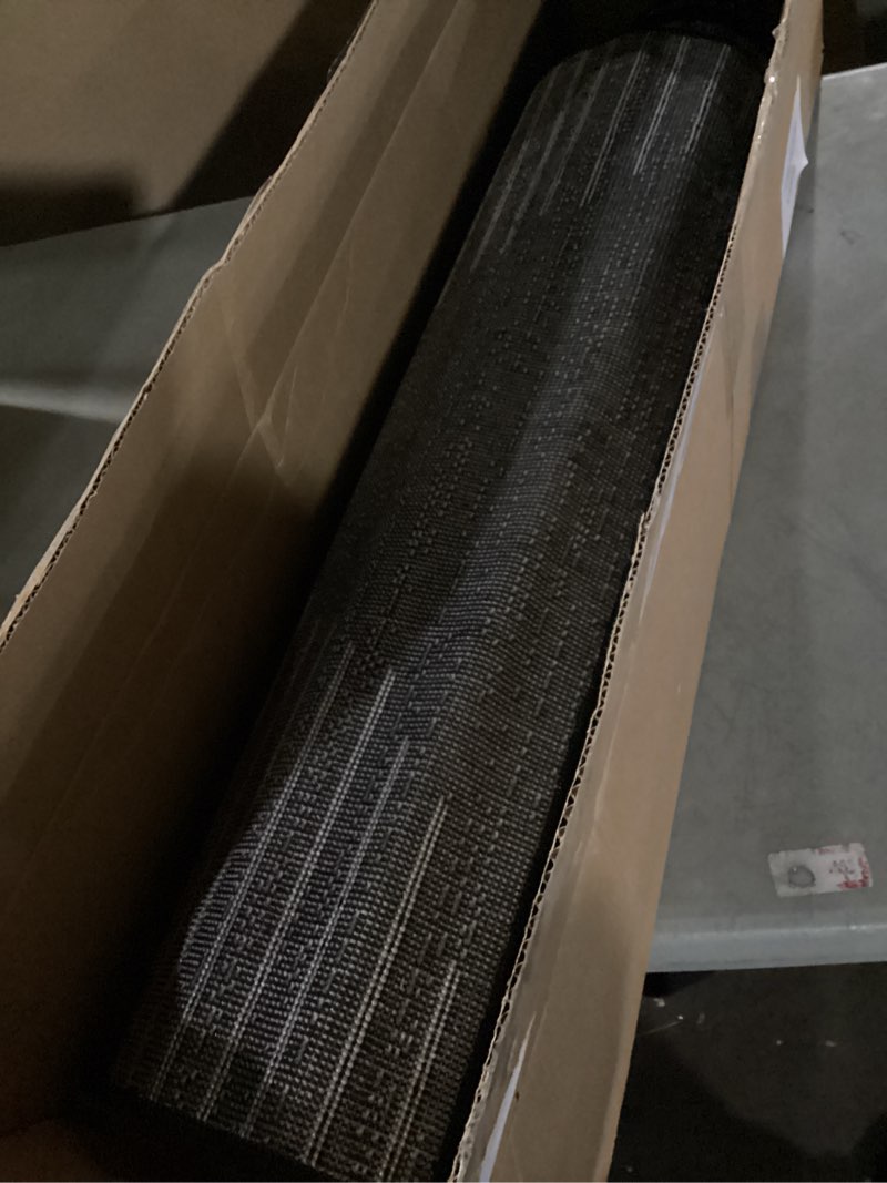 Condition photo showing Good Condition for Similar to photo) Modern Stripe Hallway Runner Rug Non Slip, Washable 2x10 Runner Rug, Woven Thin Low Pile Carpet Runners for Hallway 10ft Entryway, Kitchen, Walkway -Midnight Black 2' x 10' (Runner) Striped- Midnight Black