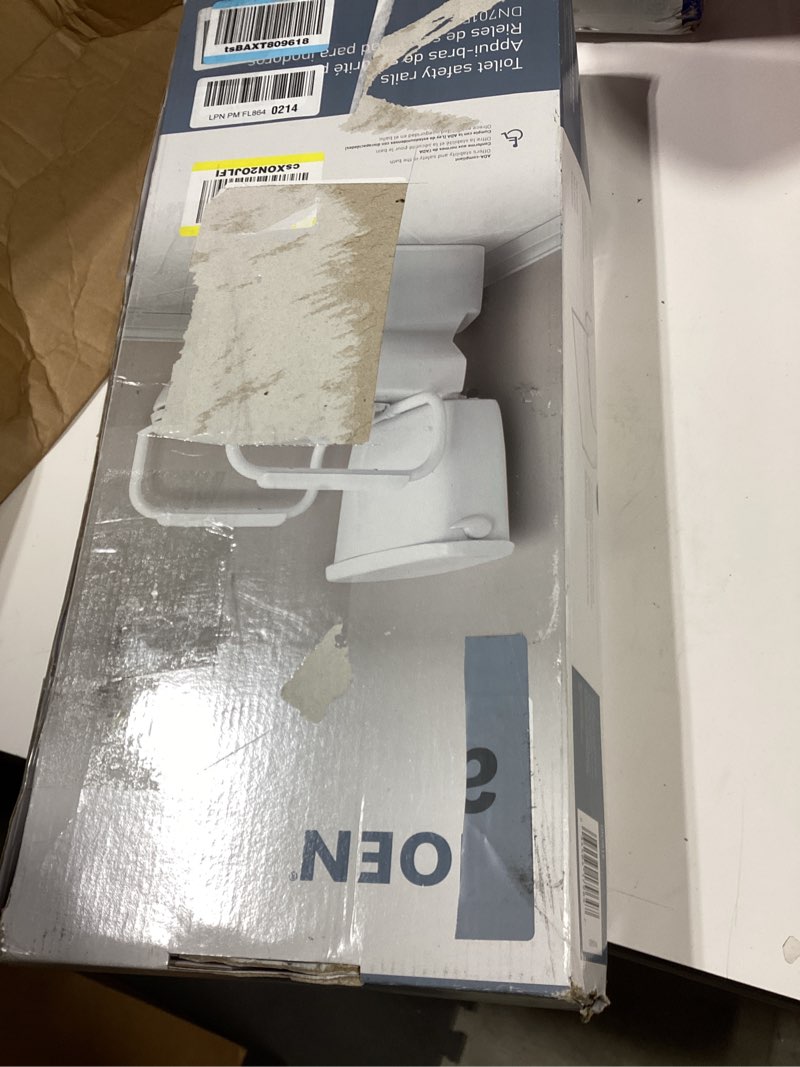 Condition photo showing As Is for moen glacier white home care bathroom safety toilet grab bar, toilet rails for seniors, dn7015