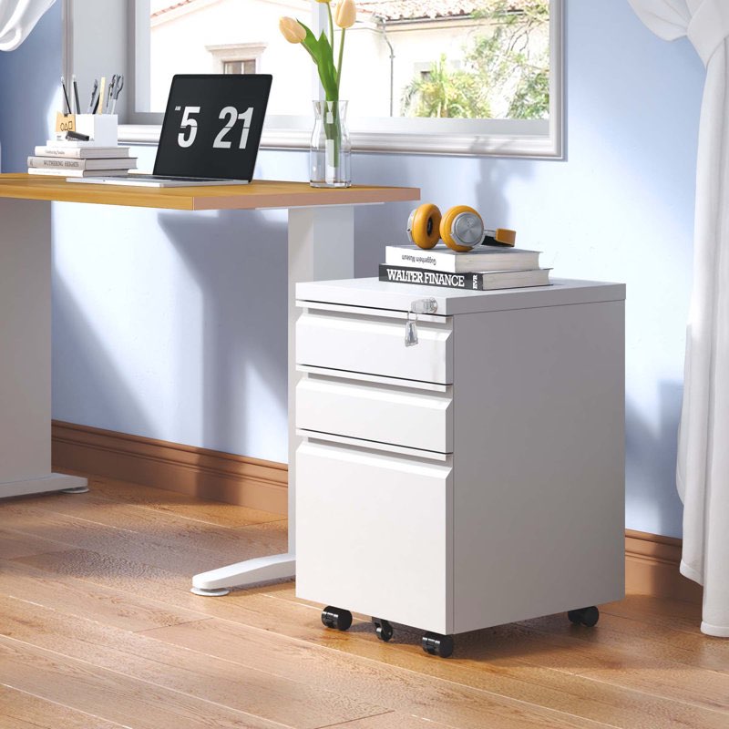 3 drawer metal mobile file cabinet with lock for home office fully assembled