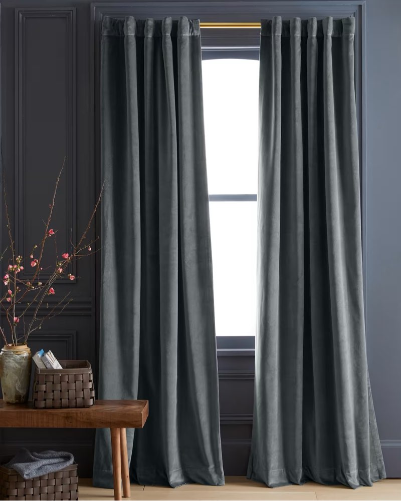 cotton velvet room darkening curtain - single panel 48x108” . slate