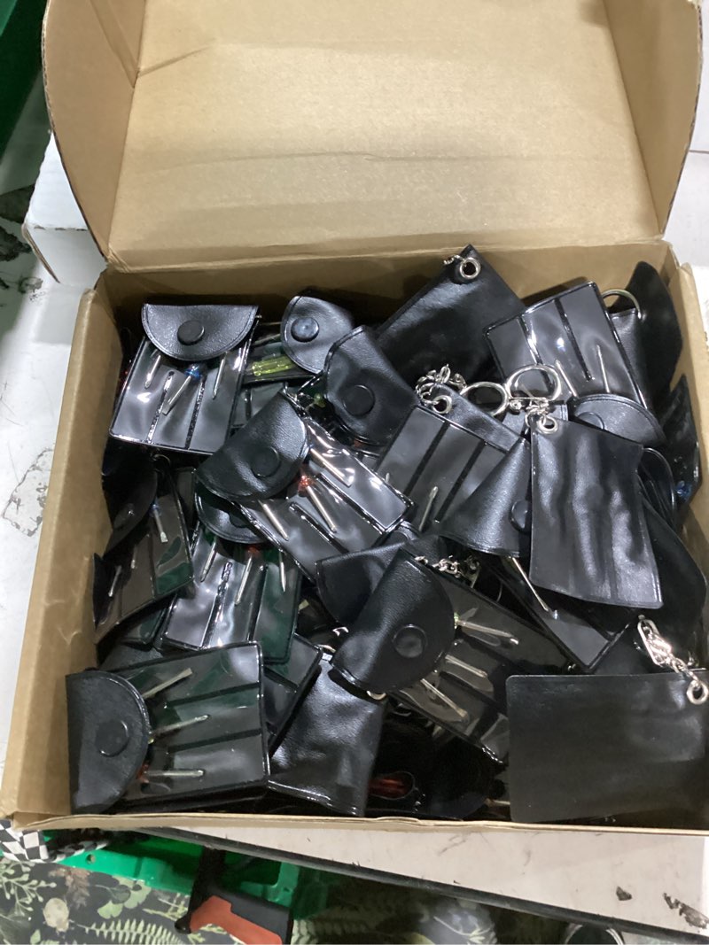 Condition photo showing As Is for jutom 100 set mini screwdriver keychain set bulk includes 3 mini screwdrivers in a portable pouch with snap with hook bulk adult men employee coworkers gifts father's gifts for men tool party favors