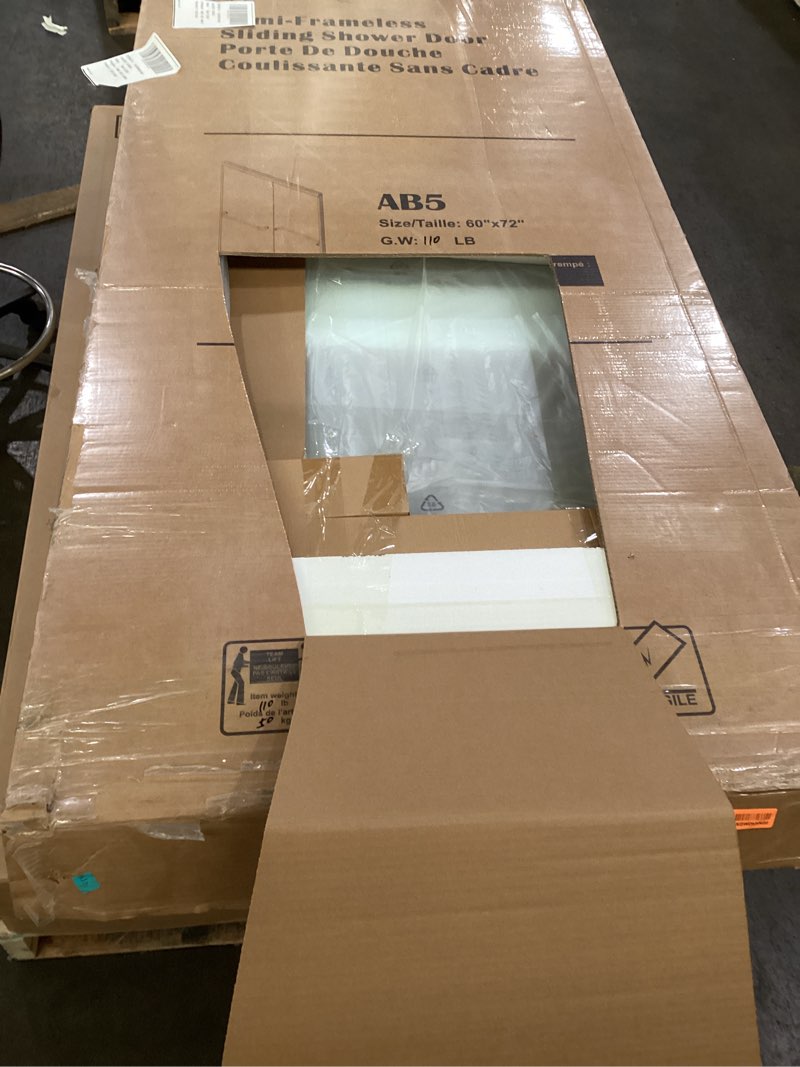 Condition photo showing Good Condition for Shower Door, 60" W x 74" H Frameless Shower Door,Double Sliding Shower Door with Premium 1/4" (6mm) Thick Tempered Glass, Stainless Steel, Brushed Nickel