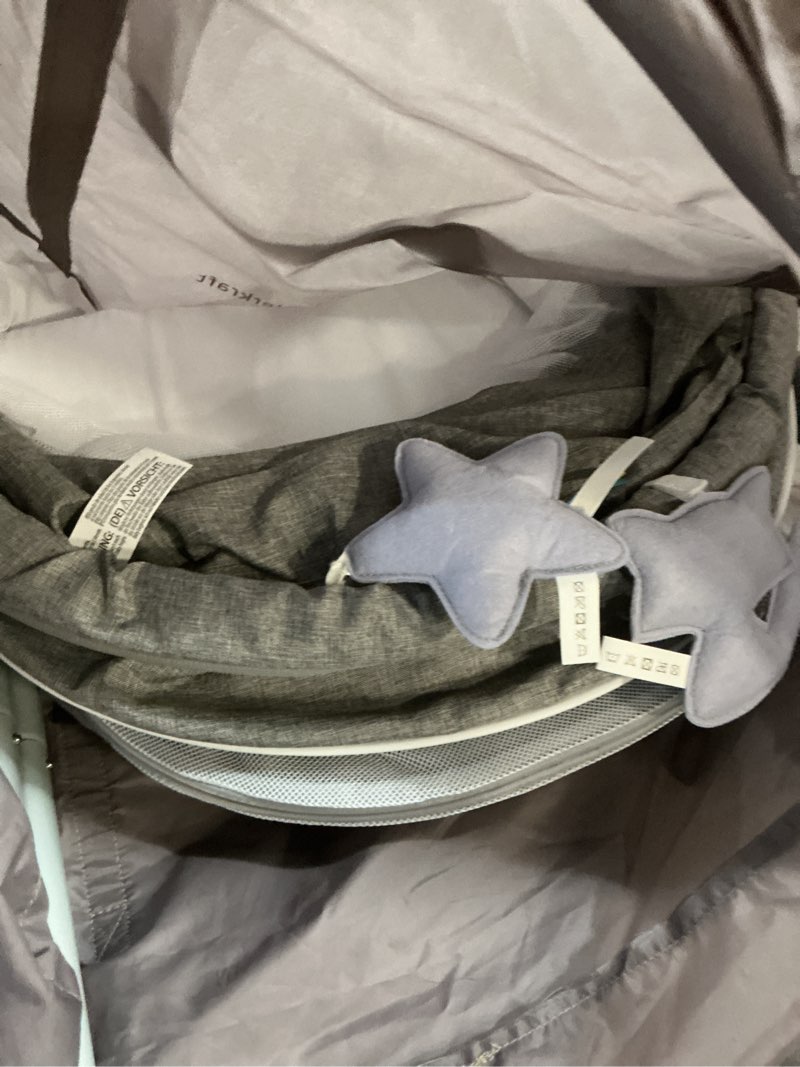 Condition photo showing As Is for kinderkraft lovi 3-in-1 portable baby bassinet & crib – travel cot, rocking sleeper & bedside bassinet for newborns, lightweight & foldable with mosquito net and carry bag grey