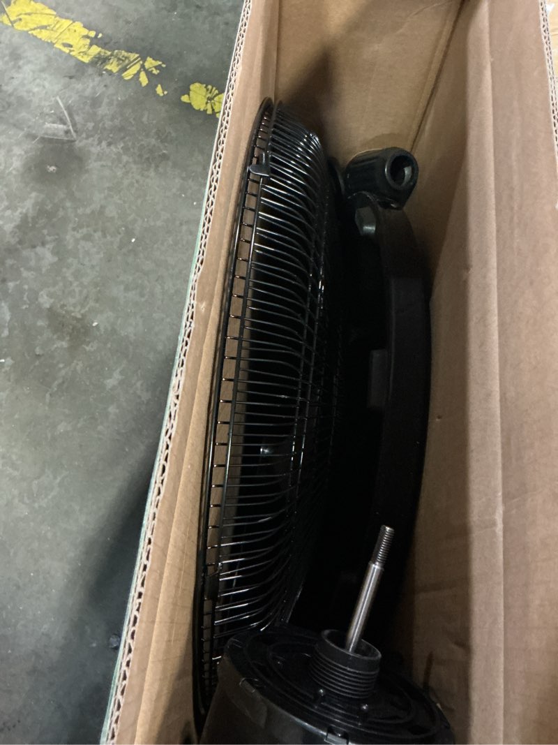 Condition photo showing As Is for holmes 18 inch oscillating stand fan 3 speed powerful airflow adjustable height 30 degree tilt wide angle cooling quiet operation for bedroom living room home office gym black large