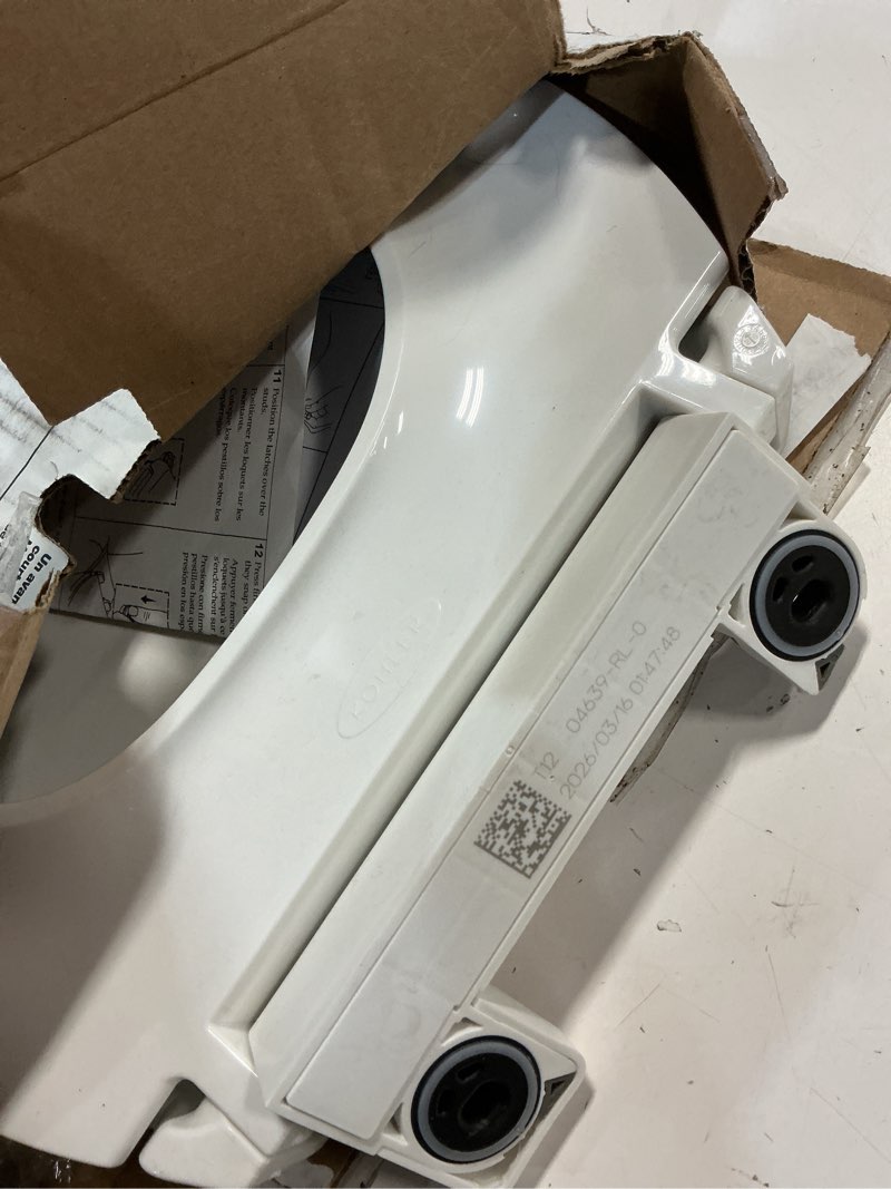 Condition photo showing As Is for kohler 4639-rl-0 cachet readylatch round toilet seat soft close, white white round ready latch