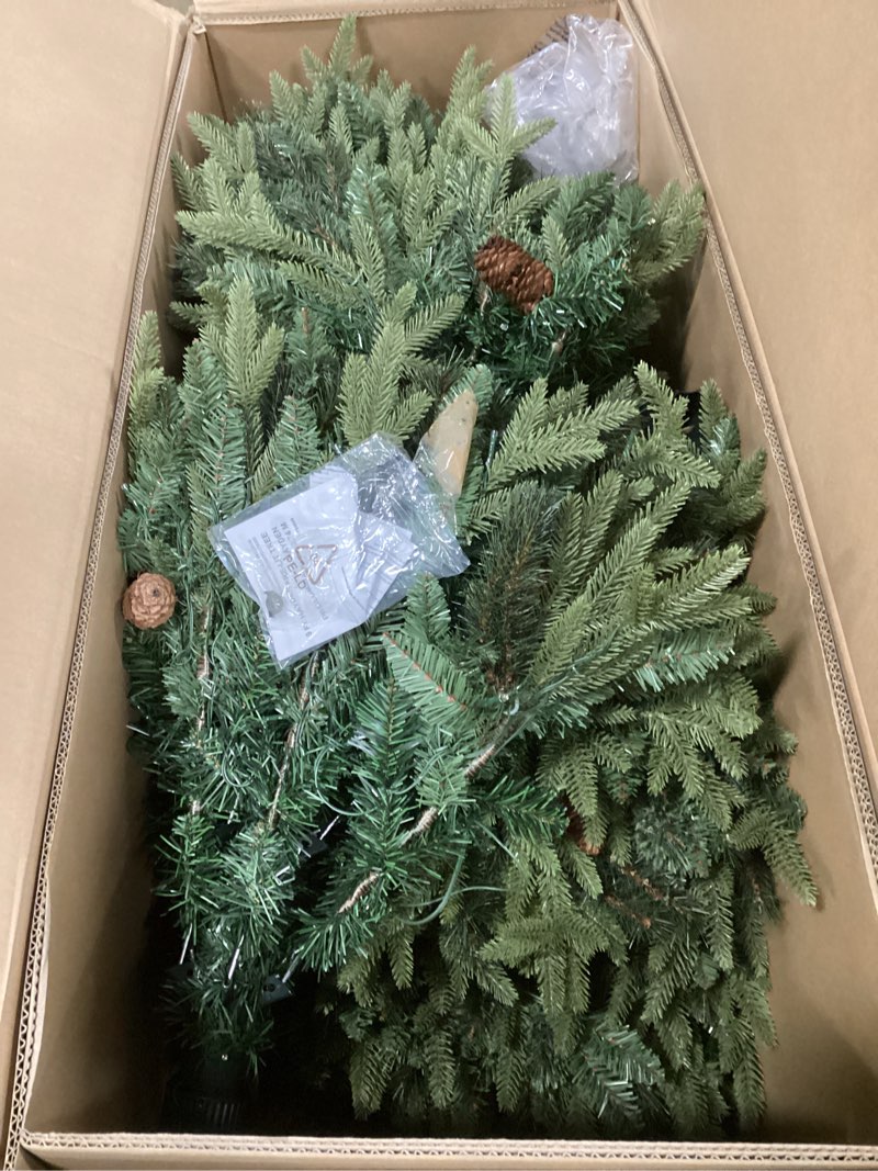 Condition photo showing As Is for National Tree Company 9 ft Pre-Lit Dunhill Fir Artificial Christmas Tree, 900 LED Lights, 4,029 Tips, PowerConnect, Foot Pedal, 10 Light Functions, Includes Stand, Green 9ft Christmas Tree