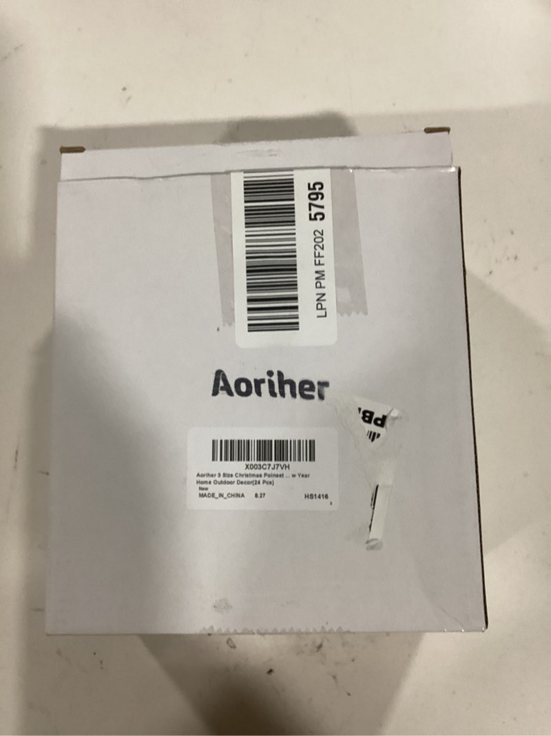 Condition photo showing Good Condition for Aoriher 24 Pcs 3 Size Christmas Poinsettia Flowers Artificial Glitter Poinsettia Flowers with Clips Gold Red Xmas Decoration Ornaments for Christmas Tree New Year Home Outdoor Decor(Delicate)