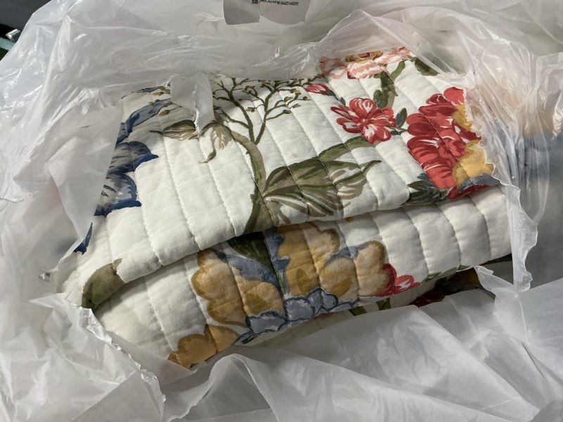 Condition photo showing As Is for levtex home - maileen quilt set - full/queen quilt and two standard shams - floral - bright multi co