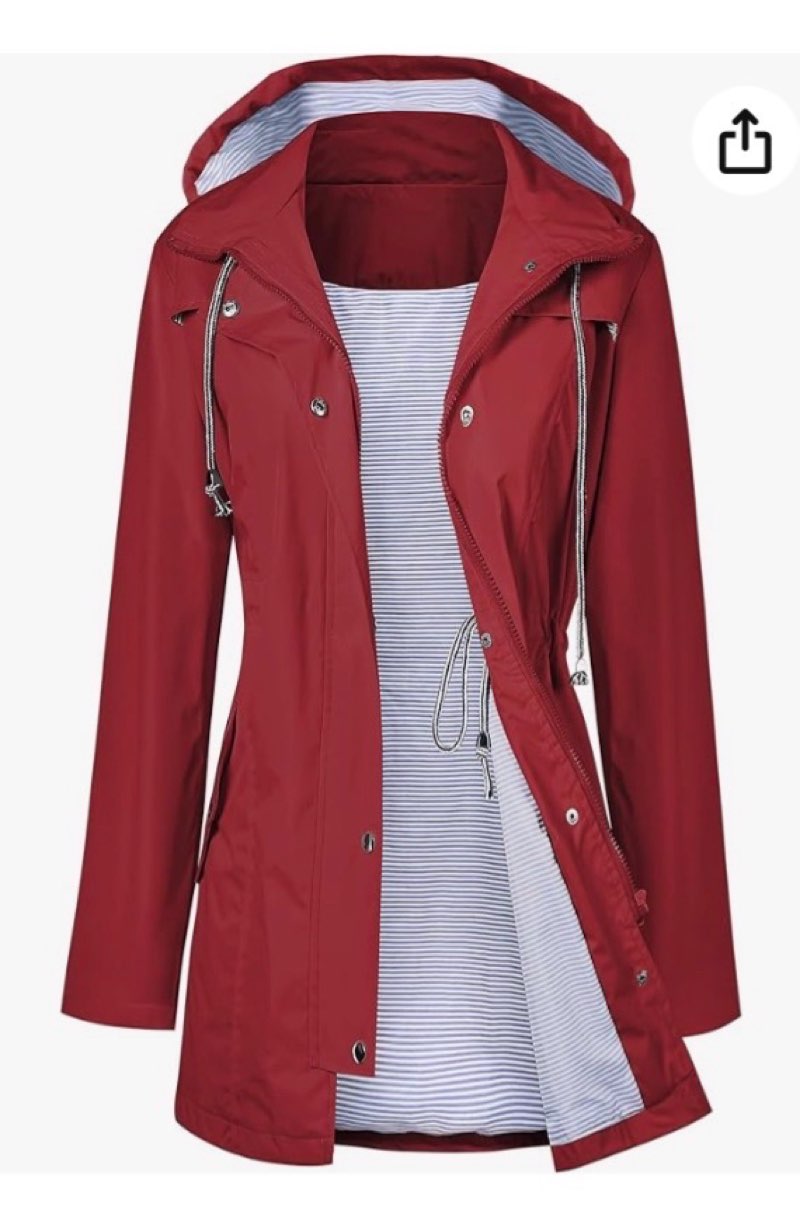 iCreek Women's Rain Jacket Long Raincoat Packable Hooded Waterproof Windproof Plaid Lined Trench Coat, large, red 