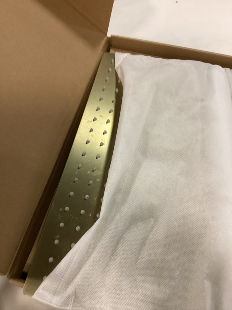 Condition photo showing As Is for 16 inch Brushed Gold Large Rain Shower Head Ceiling Mount - All Metal 304 Stainless Steel, Full Body Rainfall Shower with 324 Silicon Nozzles - Waterfall Bathroom Square Showerhead 16 Inch Square Brushed Gold