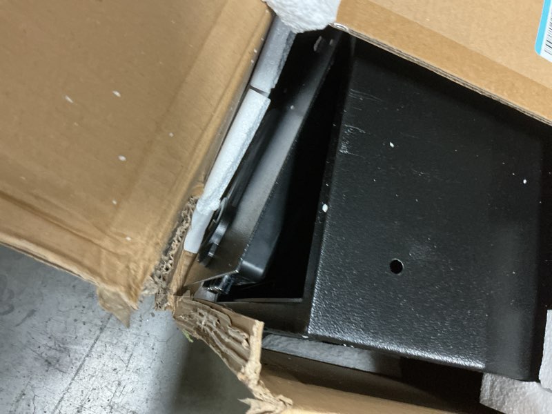 Condition photo showing As Is for 2.3 Cuft Fire Proof Safe for Home Documents Use, Small Home Safes Water and Fireproof with Digital Keypad and Spare Key, Removable Shelf, Steel Personal Fireproof Safety Box for Documents Cash, Money