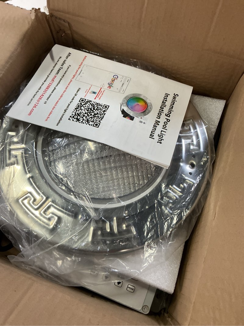 Condition photo showing Good Condition for pool lights for inground pool,led swimming spa lights with controller underwater 10inch 120vac 60w rgb multicolor with 50ft cord for wet niche, app & remote control (50ft cord with controller)