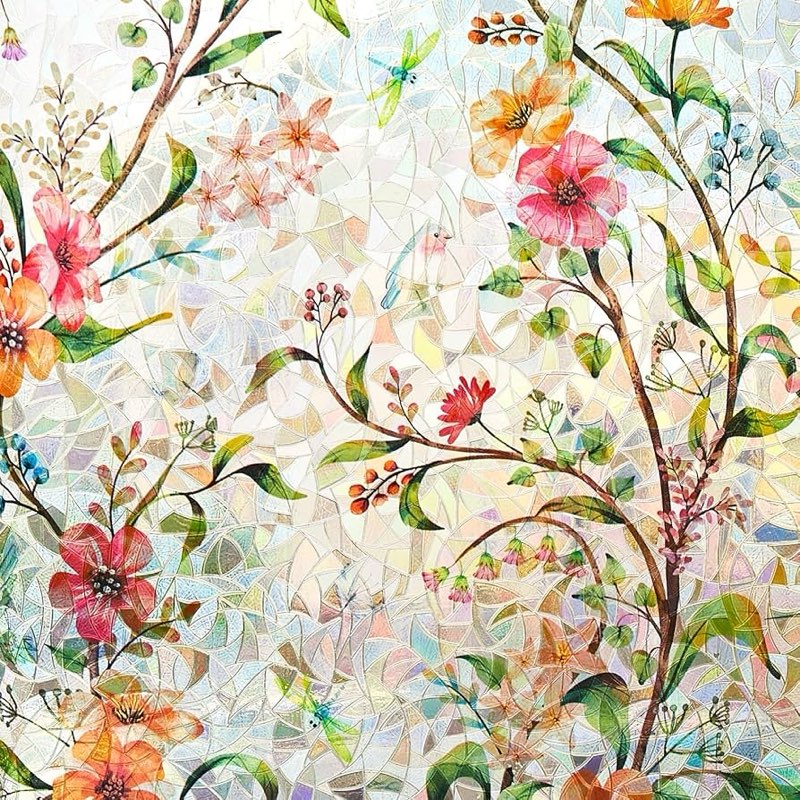 Ranzdn Window Privacy Film - Stained Glass Window Film Static Cling UV & Heat Blocking Rainbow Windo