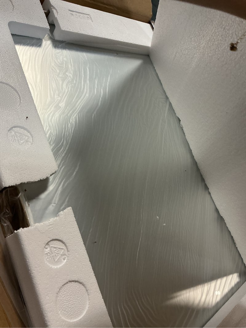 Condition photo showing Good Condition for 24x28 inch gold bathroom mirror for wall | brushed metal frame gold vanity mirror, rounded rectangle mirror, shatterproof, anti-rust, hangs horizontal or vertically 28"l x 24"w gold