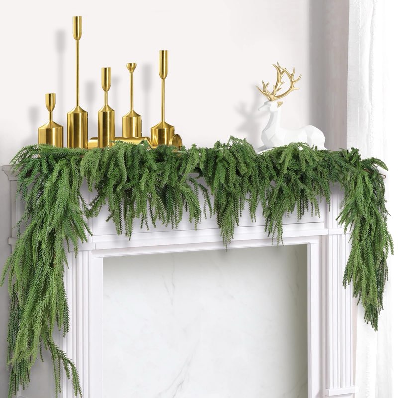 Christmas Garland Norfolk Pine Garlands Artificial Greenery Garland for Mantle Table Fireplace Stair